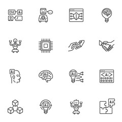 AI technology line icons set