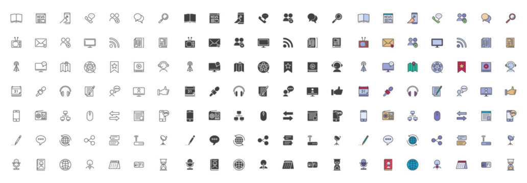 Social media and network different style icon set