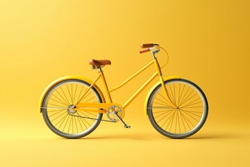 Yellow bicycle on yellow background in profile view. 3D rendering. Generative AI