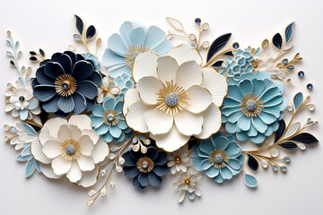 3d mural illustration flowers white background , wallpaper