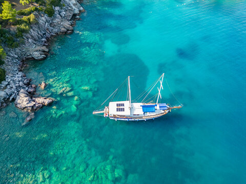 Amos Bay drone view in Marmaris Town of Turkey