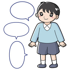 笑顔の男の子のイラスト（吹き出し付き）