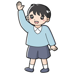 手を挙げる男の子のイラスト
