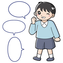 ガッツポーズをする男の子のイラスト（吹き出し付き）