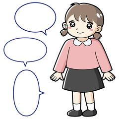 笑顔の女の子のイラスト（吹き出し付き）