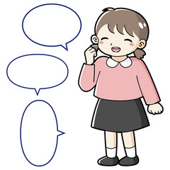 ガッツポーズをする女の子のイラスト（吹き出し付き）