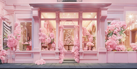 pink store, pink room with pink wall, pink room with window, pink room interior, 