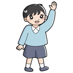 手を挙げる男の子のイラスト