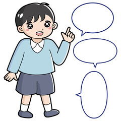 指を指す男の子のイラスト（吹き出し付き）