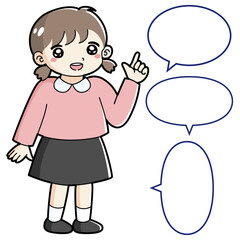 指を指す女の子のイラスト（吹き出し付き）
