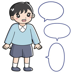 笑顔の男の子のイラスト（吹き出し付き）