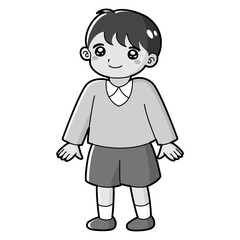 笑顔の男の子のイラスト（白黒）
