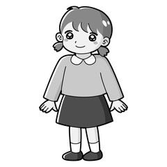 笑顔の女の子のイラスト（白黒）