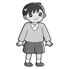 笑顔の男の子のイラスト（白黒）