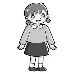 笑顔の女の子のイラスト（白黒）