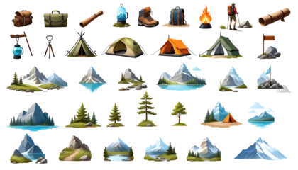 Foto op Plexiglas Set of camping icons © Saly
