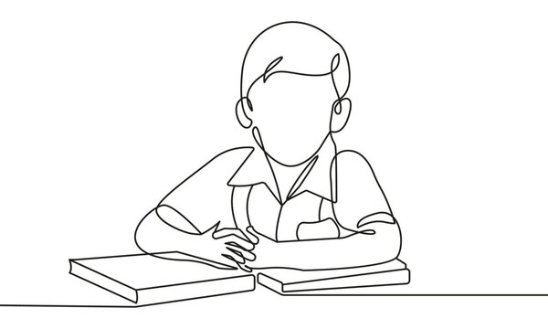 recommend clip art: Continuous One Line Drawing of Boy is a Student at School. Cute Boy is a Student One Line Illustration. Education Concept Abstract Minimalist Contour Drawing. Vector EPS 10