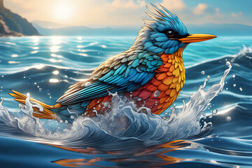 A bird swimming in the sea. Generative AI