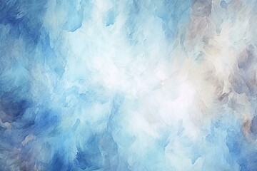 Fototapeta na wymiar A watercolor background with blue and white painting, cloudy distressed texture, marbled grunge, soft fog, hazy lighting, and pastel colors. Generative AI