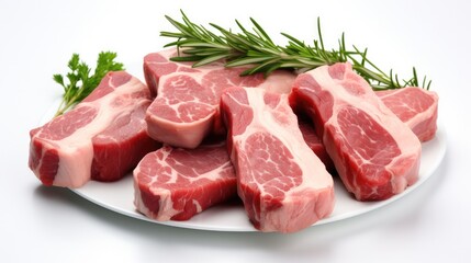 Fresh raw lamb chops isolated on white background.