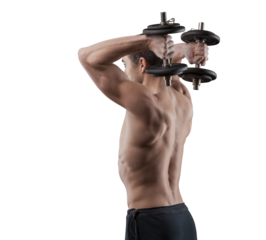 Handsome fit man lifting barbells and working out