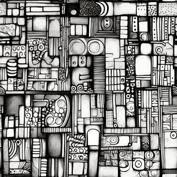 Zentangle doodle abstract black and white repeat pattern