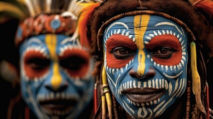 Tari, Papua New Guinea, A Huli Wigman in ceremonial costume and make-up.