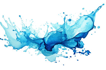 Watercolor of Blue ink or water swirl splash with little bubbles isolated on transparent png background, liquid flowing in form of wave, brush strokes, stain grunge.