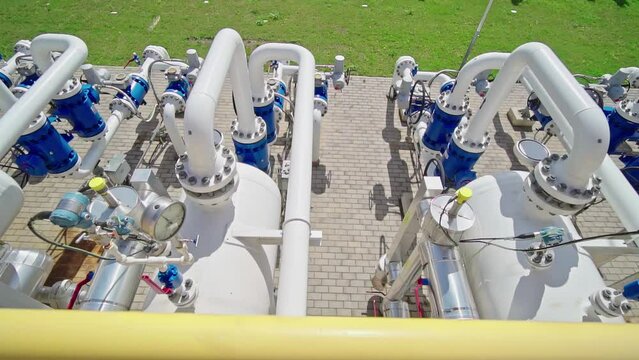 High tech machines and pumps and valves at a natural gas pumping station