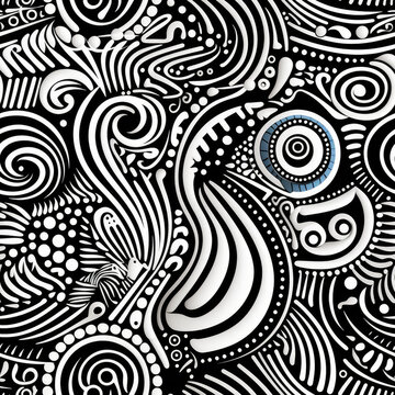 Zentangle doodle abstract black and white repeat pattern