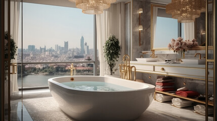 Luxury, Modern decoration of the bathroom with a bathtub in the bathroom.
