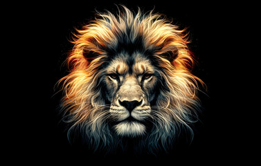 A portrait of a Angry lion face with a flame Fire, wallpaper , digital art , Watercolor , Generated with AI - obrazy, fototapety, plakaty