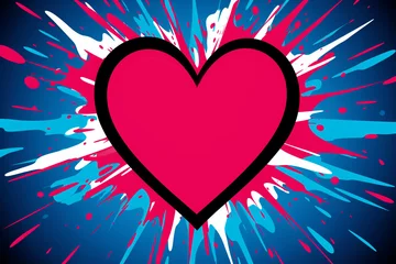 Foto auf Acrylglas Herz Symbol im bunten Pop-Art Graffiti Style Artwork. Querformat. Generative Ai.  © Michael