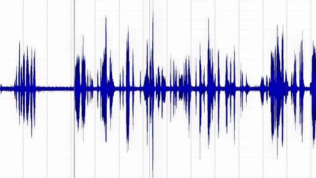 A cursor moving on a blue audio sound wave on the X axis, over a white background. Useful to emulate a forensic inspection on a recorded track.