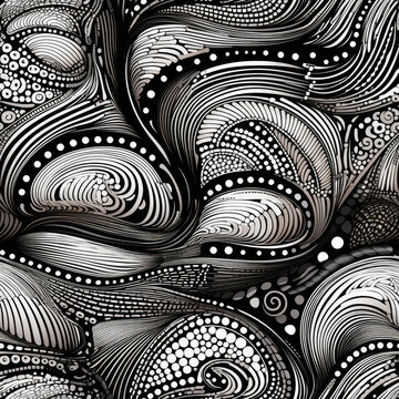Zentangle doodle abstract black and white repeat pattern