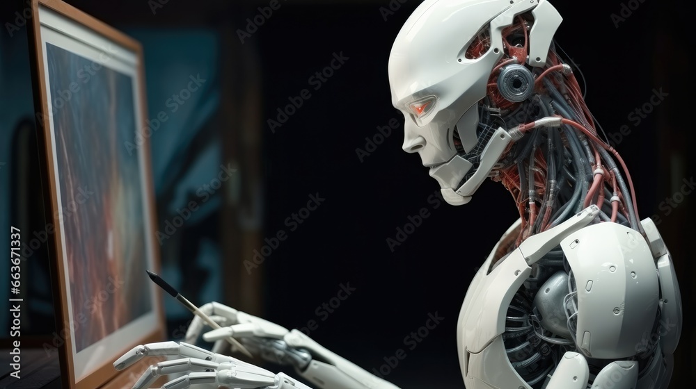 Aufkleber Artificial intelligence robot control futuristic data screen.