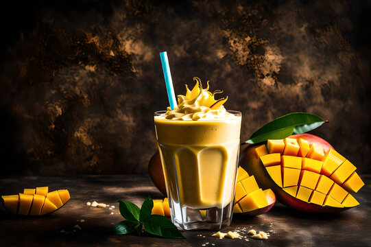a glass of mango milkshake 