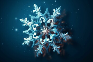 Fototapeta na wymiar Festive snowy background with beautiful snowflake. Banner for seasonal celebrations. Generative AI