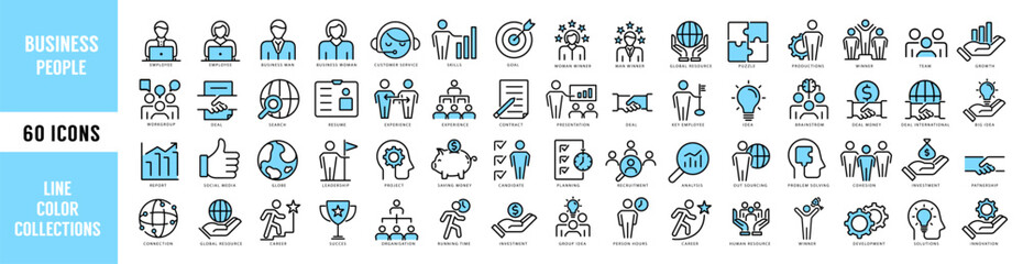 Business People icons with color. Teamwork in business management icon. Vector illustration