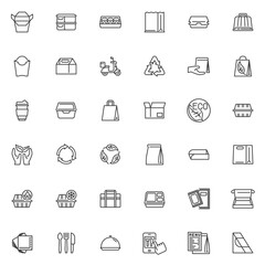 Food packaging line icons set