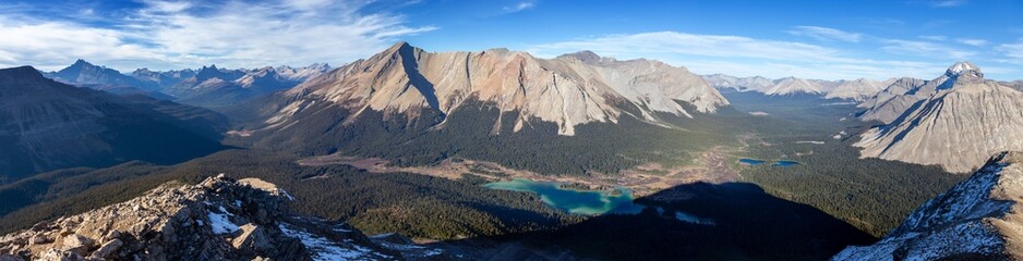 Pipestone and Red Deer River Valleys Aerial Landscape View, Banff National Park.  Hiking Skoki...