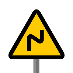 route sinueuse droite triangle jaune panneau signalisation danger
