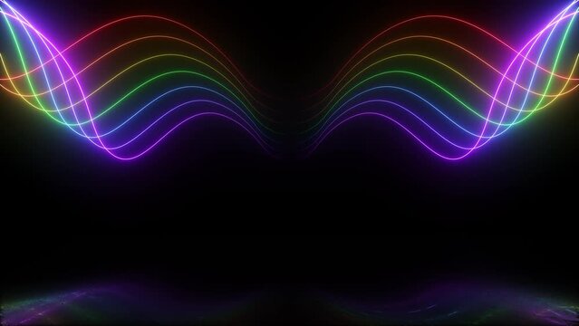 3d render, abstract neon lines background with rainbow colors