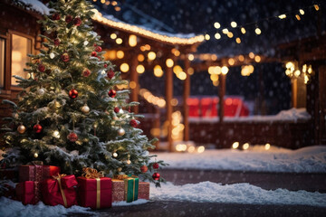 Fototapeta na wymiar A vibrant cozy christmas tree decoration, christmas night celebration