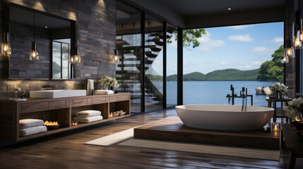 Generative ai illustration of Bathroom in minimalist modern interior
