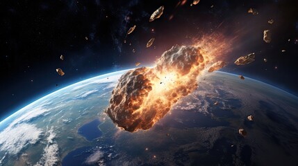 Meteor hit the earth and was destroyed before crashing into the - obrazy, fototapety, plakaty
