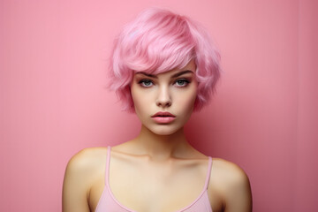 Obraz premium Young pink haired woman on a clean background