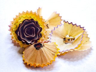 Beautiful art from wooden pencils, scraps of wood from pencil sharpeners, nearby art