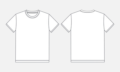 Short sleeve Basic T shirt overall technical fashion flat sketch vector illustration template front and back views. Apparel clothing mock up for men's and boys.
 - obrazy, fototapety, plakaty