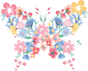 Butterfly style floral vector illustration isolated Transparent background